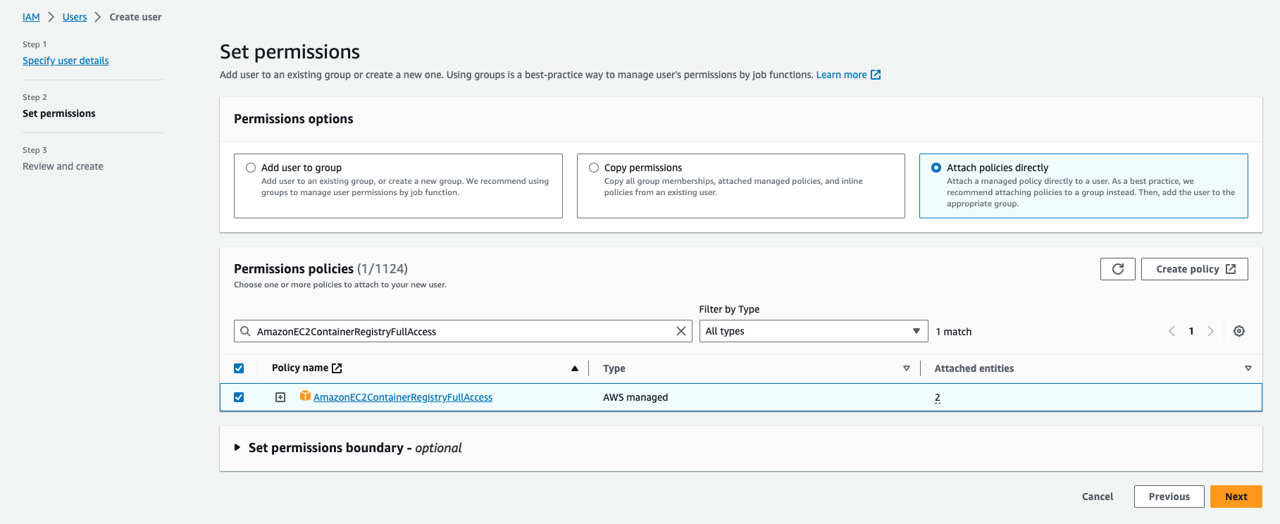 Set ECR User permissions